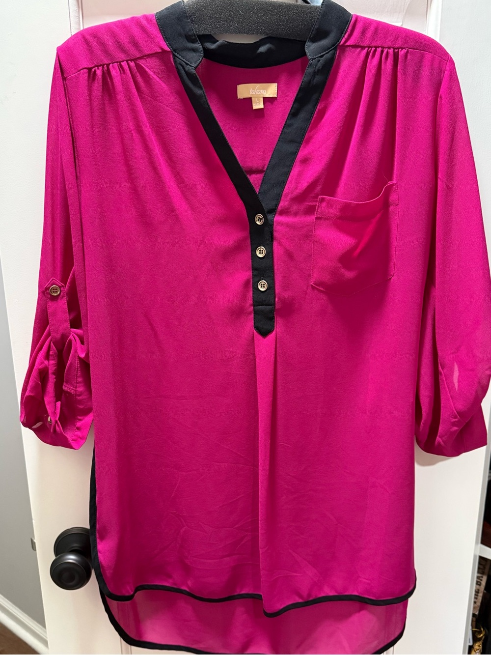 Takara Fuchsia Tunic Blouse with Black Trim